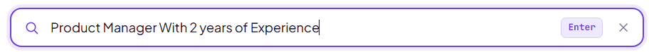 The Intrepo search bar with the query “Product Manager with 2 years of experience” typed in.